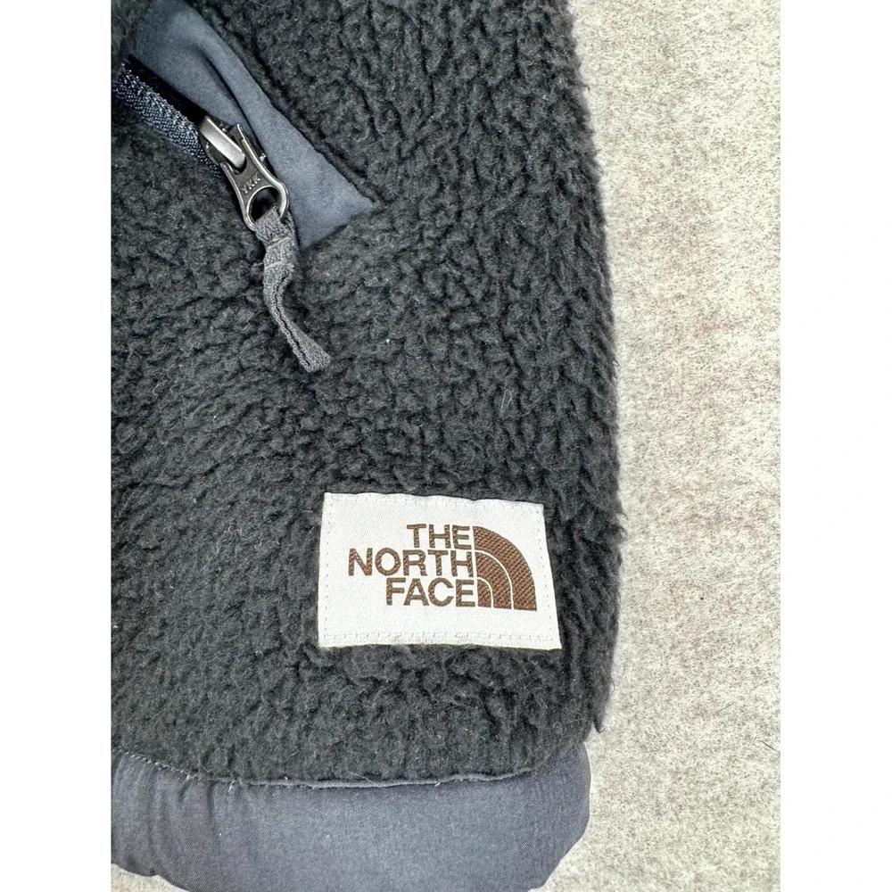 The North Face Mens XL Black Sherpa Fleece Jacket Full Zip High Neck Cinch Hem